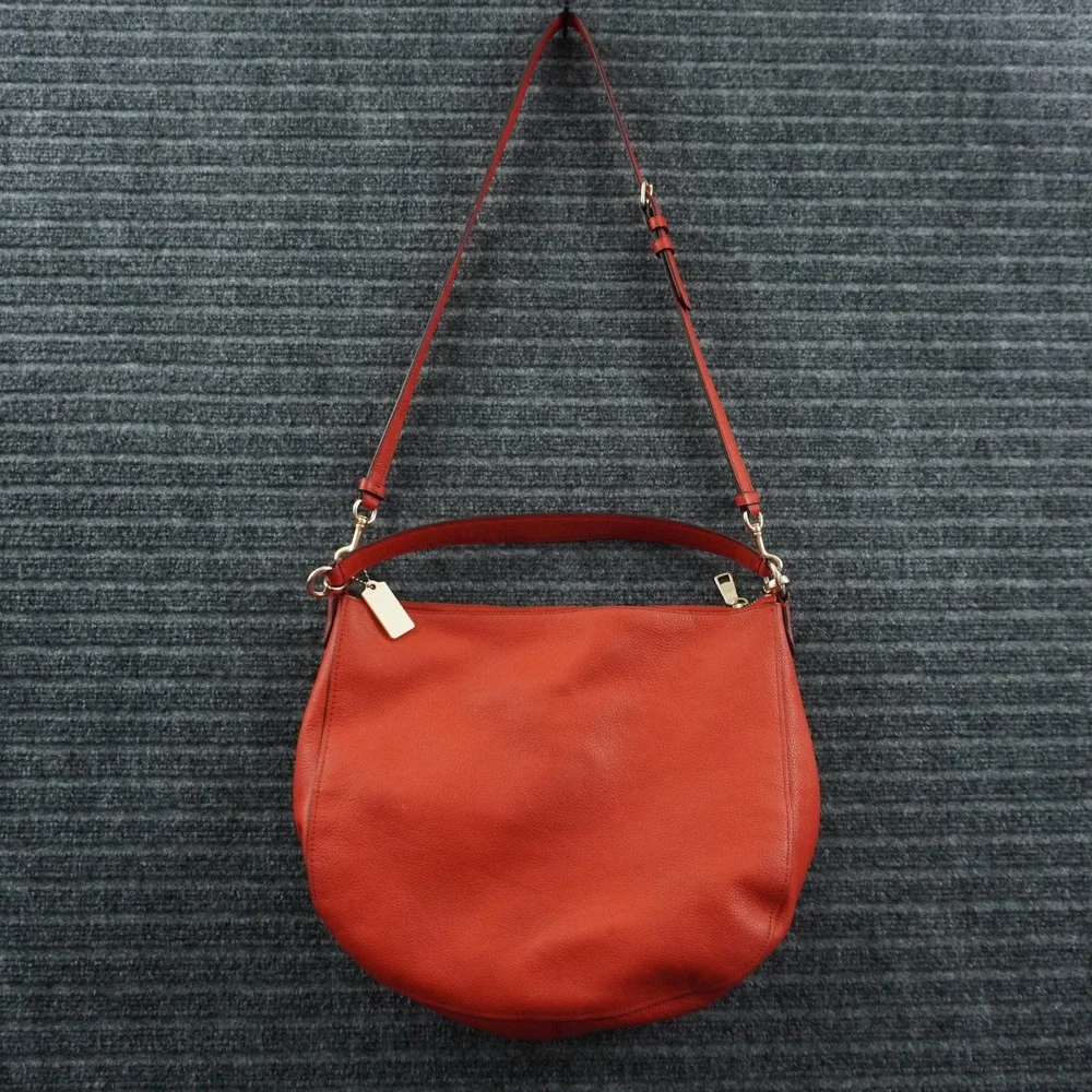 Coach Turnlock Hobo Bag Womens Polished Red Pebbled Leather Crossbody